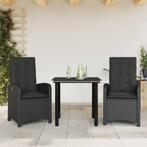 vidaXL 3-delige Tuinset met kussens poly rattan zwart, 2 zitplaatsen, Nieuw, Tuinset, Verzenden