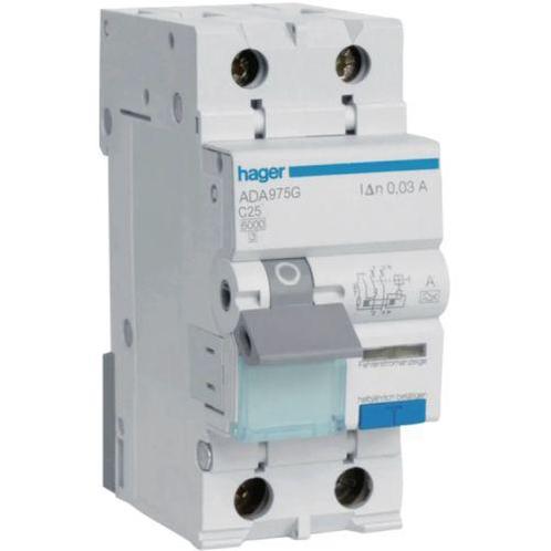 Hager Aardlekautomaat 1P+N 25A C-Kar ADA975G, Doe-het-zelf en Verbouw, Elektra en Kabels, Nieuw, Ophalen of Verzenden
