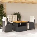 vidaXL 4-delige Tuinset met kussens poly rattan zwart, 4 zitplaatsen, Nieuw, Tuinset, Verzenden