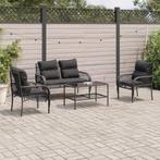 vidaXL 4-delige Loungeset met kussens poly rattan zwart, Verzenden, Nieuw, Rotan, Loungeset