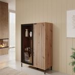 Meubella | Vitrinekast eiken zwart 93cm Glazen opbergkast, Huis en Inrichting, Kasten | Vitrinekasten, Verzenden, 100 tot 150 cm