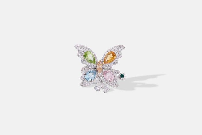 Cocktailring - 18 karaat Witgoud - 5.77ct. tw. Olivijn -, Sieraden, Tassen en Uiterlijk, Antieke sieraden