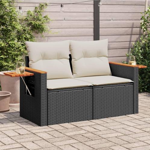 vidaXL Tuinbank 2-zits met kussens poly rattan zwart, Tuin en Terras, Tuinsets en Loungesets, Nieuw, Rotan, Verzenden