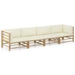 vidaXL 4-delige Loungeset met crèmewitte kussens bamboe, Verzenden, Nieuw, Hout, Loungeset