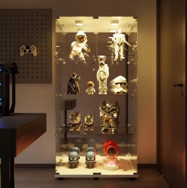 Glazen Vitrinekast 4 Lagen met LED en Spiegelachterwand, Huis en Inrichting, Kasten | Vitrinekasten, Nieuw, Verzenden