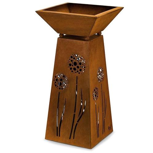 Metalen sierzuil met paardebloemen en diepe plantenschaal 35, Huis en Inrichting, Woonaccessoires | Wanddecoraties, Nieuw, Verzenden