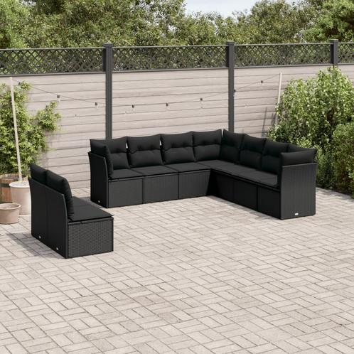vidaXL 9-delige Loungeset met kussens poly rattan zwart, Tuin en Terras, Tuinsets en Loungesets, Loungeset, Nieuw, Rotan, Verzenden