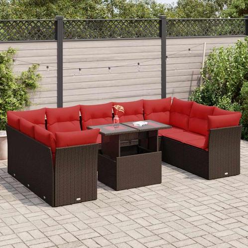vidaXL 10-delige Loungeset met kussens poly rattan acacia, Tuin en Terras, Tuinsets en Loungesets, Loungeset, Nieuw, Rotan, Verzenden