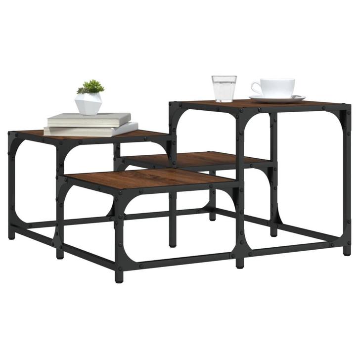 vidaXL Salontafel 68x68x40 cm bewerkt hout bruin eikenkleur, Huis en Inrichting, Tafels | Salontafels, 50 tot 100 cm, Vierkant