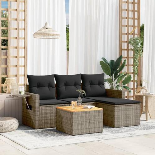 vidaXL 5-delige Loungeset met kussens poly rattan grijs, Tuin en Terras, Tuinsets en Loungesets, Loungeset, Nieuw, Rotan, Verzenden