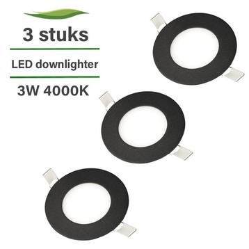 Set van 3 LED downlighters | Inbouw | 3 watt | 4000K natuur