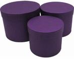 Bloemendoos Set van 3 rond Paars flowerbox cadeau doos, Ophalen of Verzenden, Nieuw