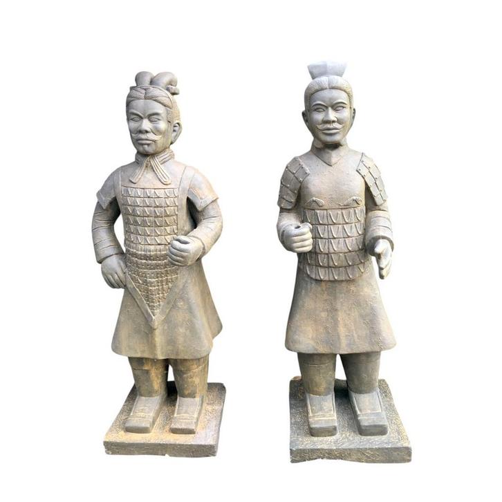 Set Japanse krijgers – tuinbeelden steen – oxidekleur – 130, Tuin en Terras, Tuinbeelden, Ophalen of Verzenden