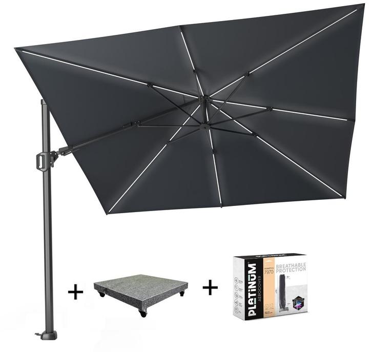 Challenger T2 glow zweefparasol 300x300 cm antraciet met, Tuin en Terras, Parasols, Nieuw, Ophalen of Verzenden
