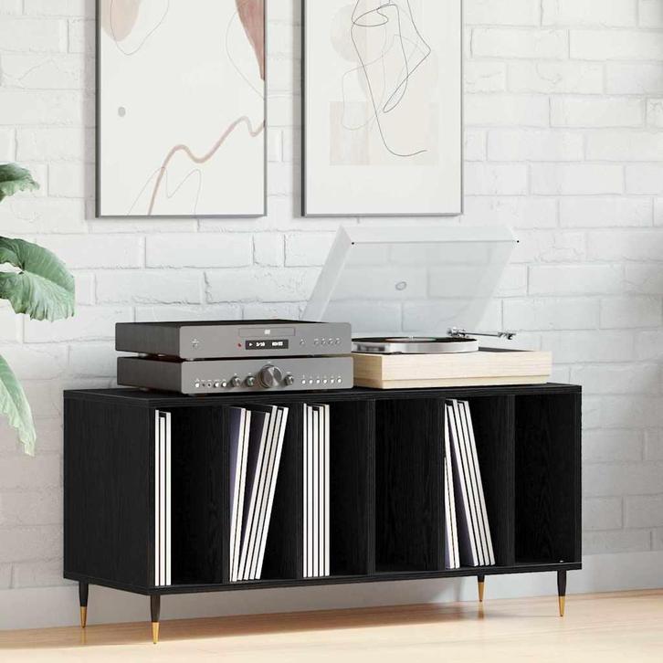 vidaXL Platenkast met plank Zwart eiken 100 x 38 x 48 cm, Huis en Inrichting, Woonaccessoires | Cd- en Dvd-rekken, Nieuw, Verzenden