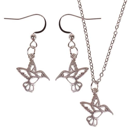 Set - Ketting 55cm - Oorbellen Zilverkleurig - Hangertje Kol, Sieraden, Tassen en Uiterlijk, Kettingen, Nieuw, Ophalen of Verzenden