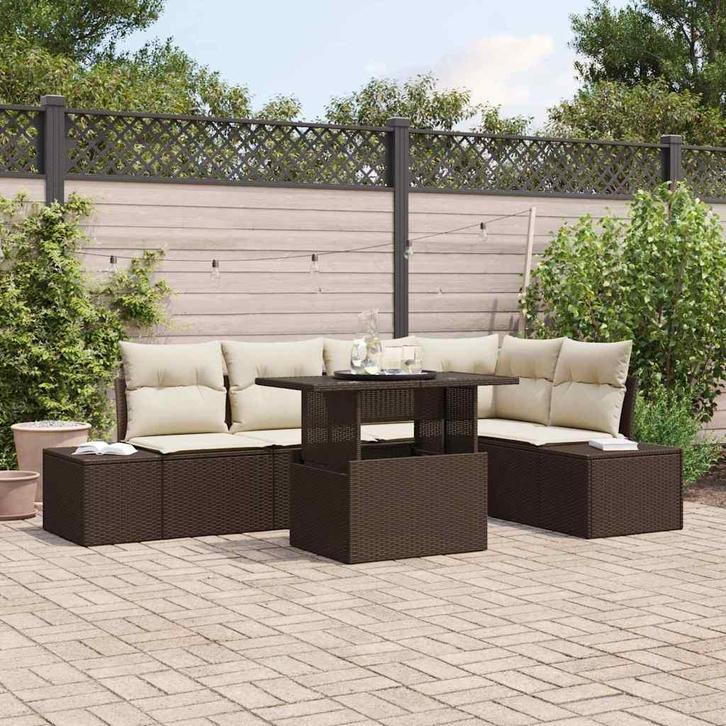 vidaXL Tuin Sofa Set met opslag 6 pcs Bruin Poly riet, Tuin en Terras, Tuinsets en Loungesets, Nieuw, Rotan, Verzenden