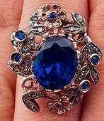 Zonder Minimumprijs - Ring - 9 kt. Roségoud, Zilver Saffier, Sieraden, Tassen en Uiterlijk, Ringen, Nieuw