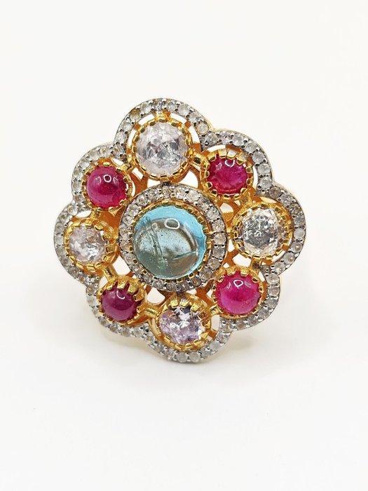 Zonder Minimumprijs - Ring Zilver Aquamarijn - Diamant, Sieraden, Tassen en Uiterlijk, Ringen