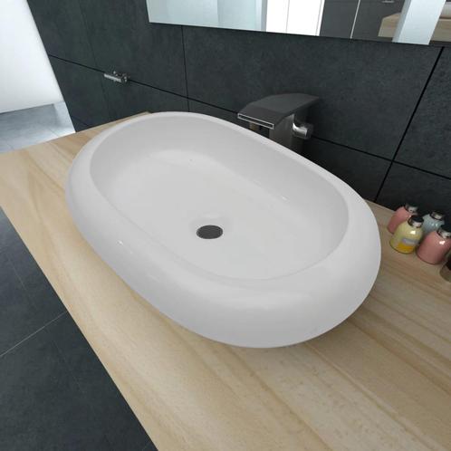 vidaXL Luxe keramische wasbak ovaal 63 x 42 cm (wit), Doe-het-zelf en Verbouw, Sanitair, Nieuw, Verzenden