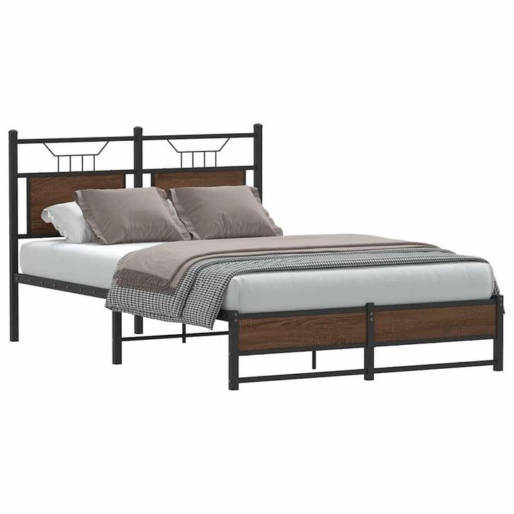 vidaXL Bedframe zonder matras bewerkt hout bruin eikenkleur, Huis en Inrichting, Slaapkamer | Bedden, 120 cm, 200 cm, Bruin, Twijfelaar