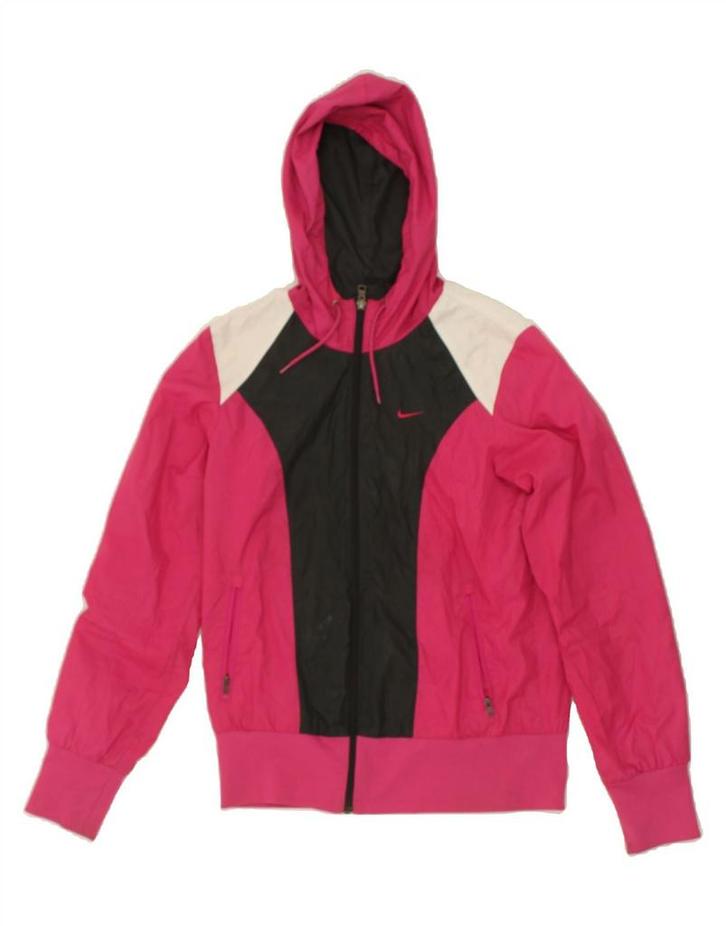 NIKE Womens Hooded Rain Jacket UK 14 Medium Pink Colourblock, Kleding | Dames, Jassen | Winter, Verzenden