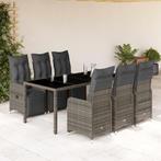 vidaXL 7-delige Bistroset met kussens poly rattan grijs, Verzenden, Nieuw, Rotan, 6 zitplaatsen