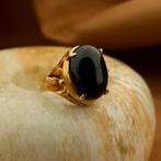 18 Krt. Vintage gouden ring met zwarte labradoriet, Gebruikt, Overige kleuren, Ophalen of Verzenden, Kleiner dan 17