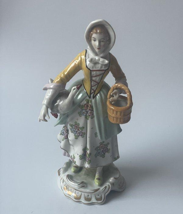 Sitzendorf - Beeldje - fermière à loie et au panier -, Antiek en Kunst, Antiek | Glas en Kristal