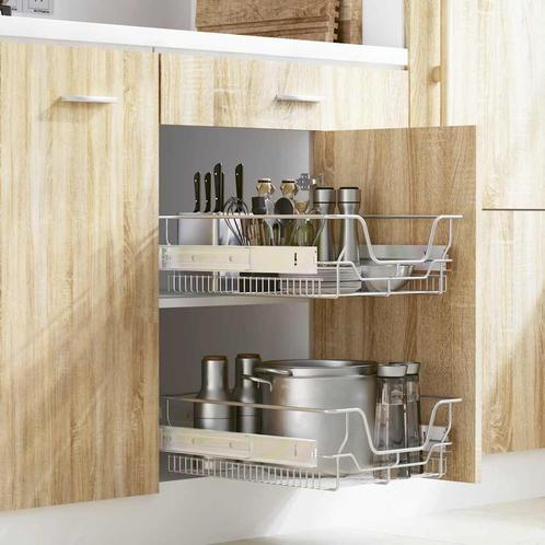 vidaXL Draadmanden uittrekbaar 2 st 45 cm zilverkleurig, Huis en Inrichting, Keuken | Keukenbenodigdheden, Nieuw, Verzenden