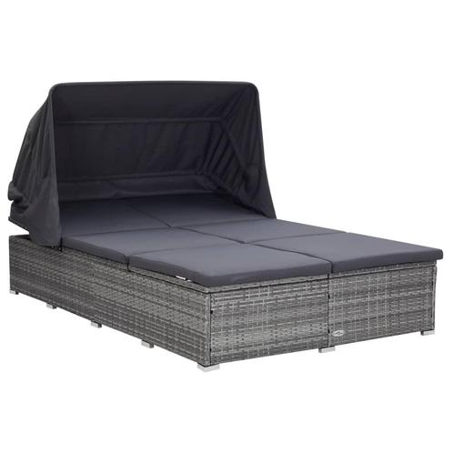 vidaXL Ligbed met kussen 2-persoons poly rattan grijs, Tuin en Terras, Ligbedden, Nieuw, Verzenden