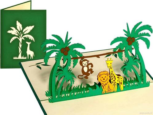 Jungle / dierentuin met aap, leeuw en giraf wenskaart, Diversen, Wenskaarten, Verzenden