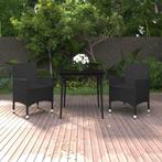 vidaXL 3-delige Tuinset met kussens poly rattan en glas, 2 zitplaatsen, Nieuw, Tuinset, Verzenden