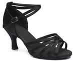 Latin Salsa Dames Dansschoenen in zwart satijn met een 7 cm, Ophalen of Verzenden, Nieuw, Schoenen