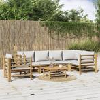 vidaXL 7-delige Loungeset met lichtgrijze kussens bamboe, Verzenden, Nieuw, Hout, Loungeset