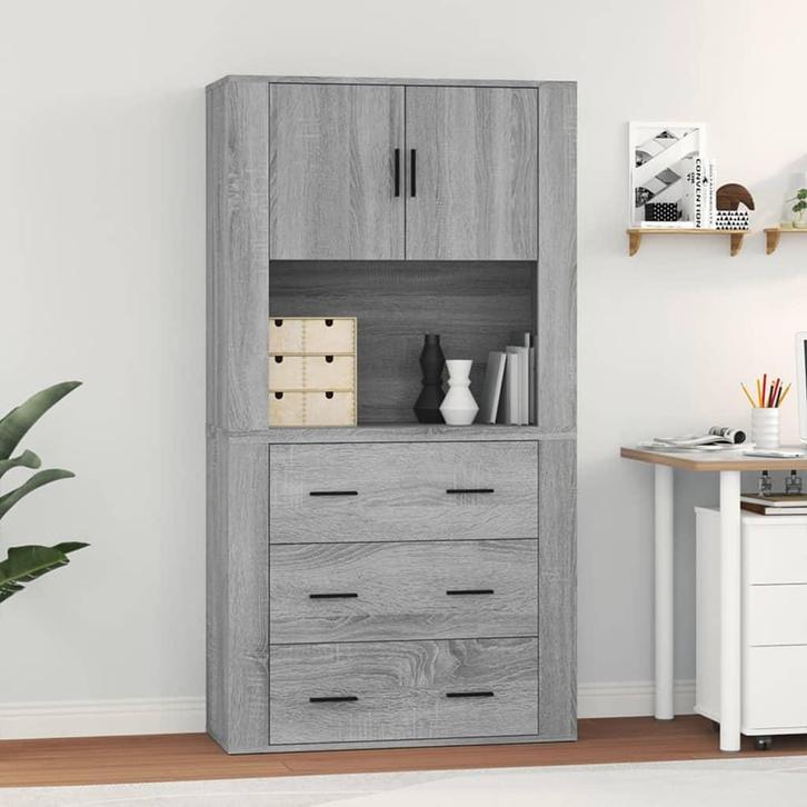 vidaXL buffetkast bewerkt hout grijs sonoma eikenkleurig, Huis en Inrichting, Kasten | Buffetkasten, Nieuw, Overige houtsoorten