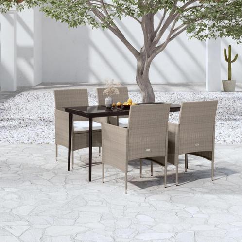 vidaXL 5-delige Tuinset met kussens beige en zwart, Tuin en Terras, Tuinsets en Loungesets, Tuinset, Nieuw, 4 zitplaatsen, Rotan