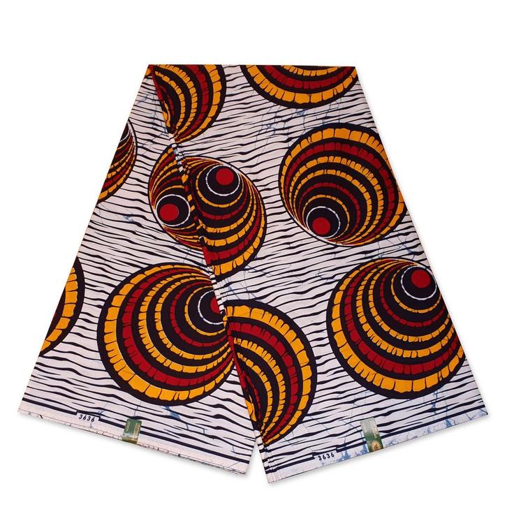 VLISCO stof Hollandais Afrikaanse Wax print - Wit Rode Shell, Hobby en Vrije tijd, Stoffen en Lappen, Nieuw, Ophalen of Verzenden
