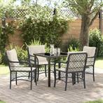 vidaXL Tuin eettafelset met kussen 5 pcs Zwart poly rattan, Tuin en Terras, Verzenden, Nieuw, Rotan