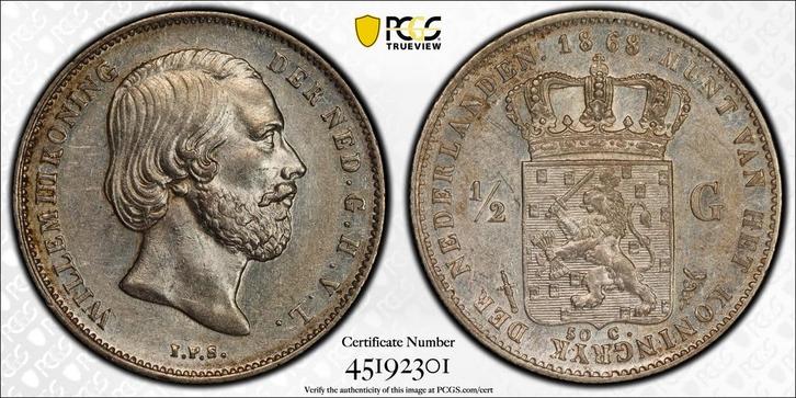 Koning Willem III halve gulden 1868, Postzegels en Munten, Munten | Nederland, Losse munt, Koning Willem III, Zilver, Verzenden