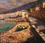 Andrea Savino (1958) - Escena costera con botes y paseo