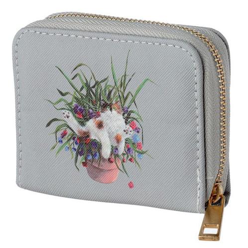 Portemonnee Kim Haskins Kat in Plantpot Rondrits klein - Gri, Sieraden, Tassen en Uiterlijk, Portemonnees, Nieuw, Ophalen of Verzenden