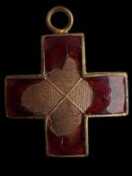 Brons, Viktoriaans kruishanger in brons met rode emaille en, Antiek en Kunst