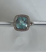 Ring - 14 karaat Witgoud Topaas - Diamant - Topaas cushion, Sieraden, Tassen en Uiterlijk, Ringen, Nieuw