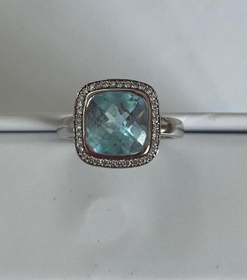 Ring - 14 karaat Witgoud Topaas - Diamant - Topaas cushion, Sieraden, Tassen en Uiterlijk, Ringen