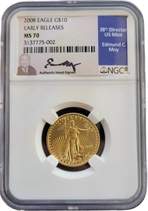 Gouden American Eagle 1/4 oz 2008 Edmund C. Moy signed NGC, Postzegels en Munten, Munten | Amerika, Midden-Amerika, Losse munt