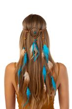Hoofdband Veren Blauw Bruin Ibiza Hippie Indiaan Haarband Ve, Kleding | Dames, Carnavalskleding en Feestkleding, Ophalen of Verzenden