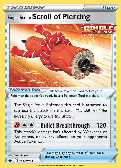 Single Strike Scroll of Piercing 154/198 Chilling Reign, Hobby en Vrije tijd, Verzamelkaartspellen | Pokémon, Losse kaart, Nieuw