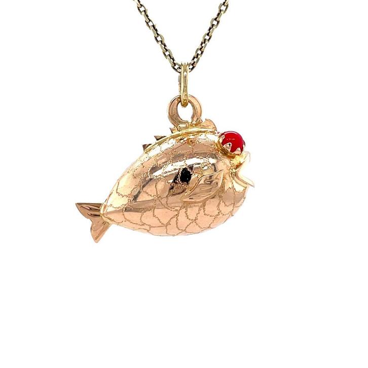 Roségouden vintage vis hanger met kleursteen 14 krt, Sieraden, Tassen en Uiterlijk, Kettinghangers, Nieuw, Ophalen of Verzenden