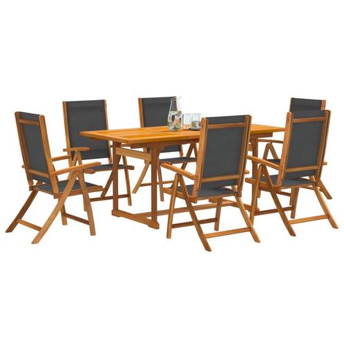 vidaXL 7-delige Tuinset massief acaciahout en textileen, Tuin en Terras, Tuinsets en Loungesets, Tuinset, Nieuw, 6 zitplaatsen
